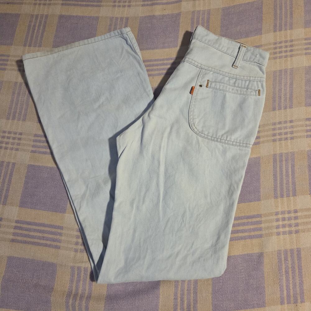 VTG 70s Orange Tab Levis Bell Bottoms Denim Blue Jeans 28 X 33 Light USA Flare